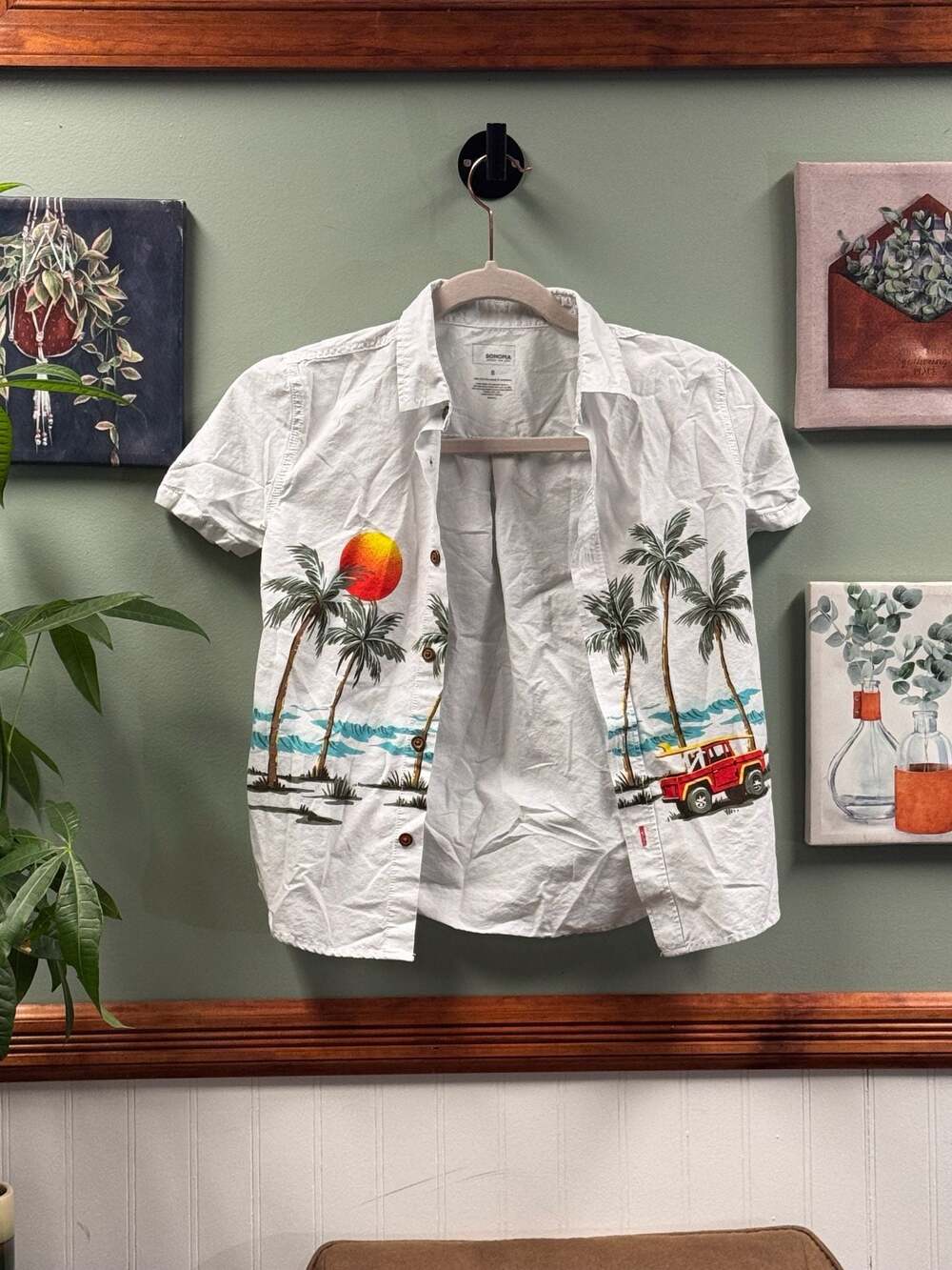 Sonoma Goods For Life Boys Short Sleeve Beach Scene Graphic Button Down Shirt